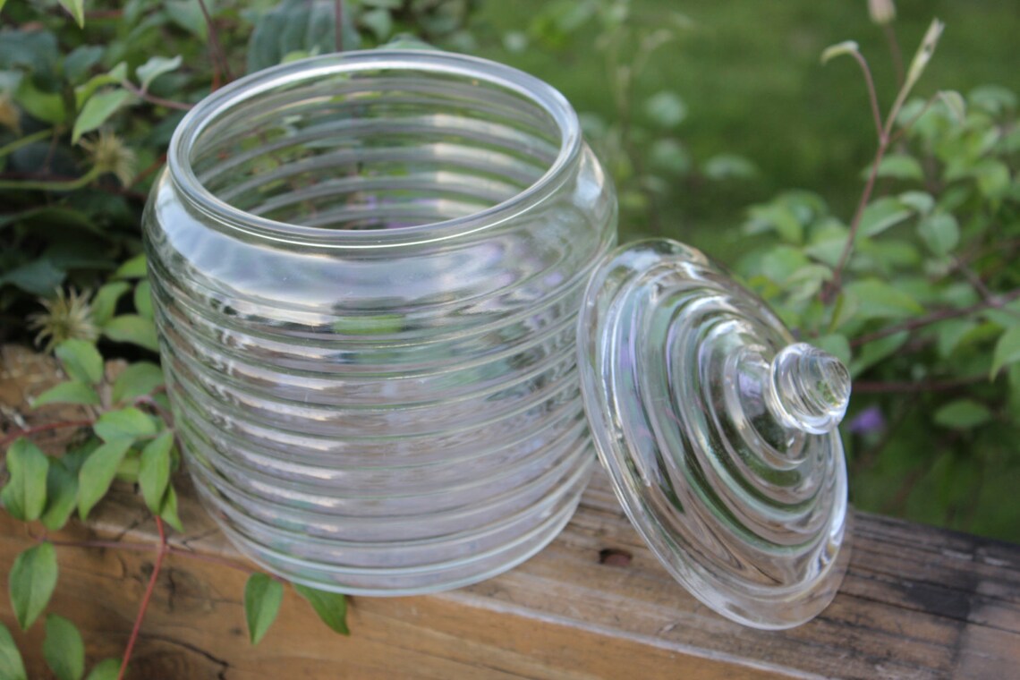 Vintage beehive clear glass jar with lid great for storage Etsy