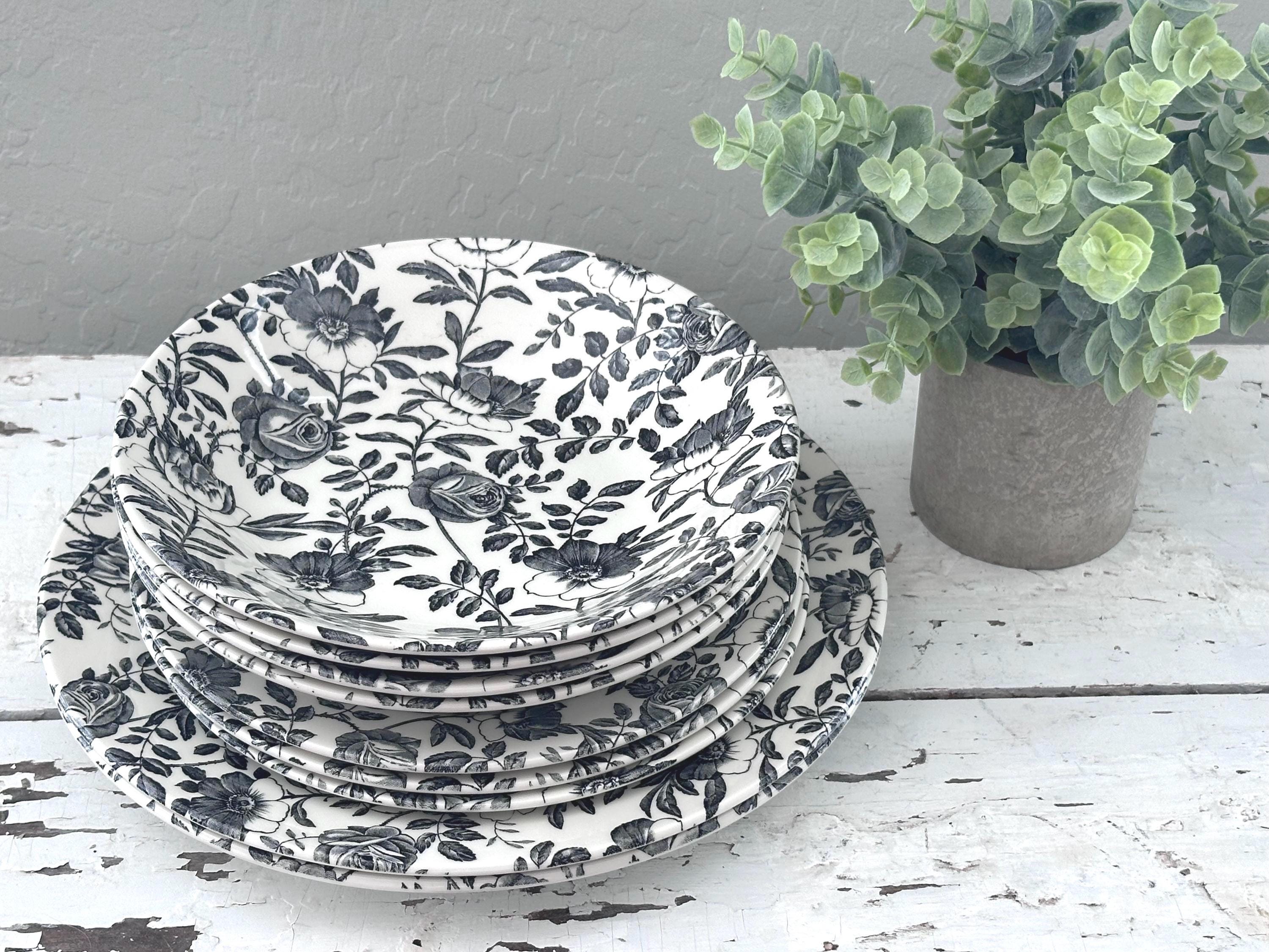 値下Churchill 花柄皿 17cm 5枚セット Churchill Black Peony Dinnerware England | Salad Plate Dinner
