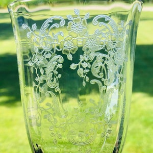 1930s 1940s FOSTORIA Meadow Rose Clear ICED TEA glasses Vintage Glassware etched tall water goblet embossed rose crystal floral replacements image 8