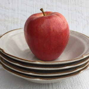 Retro Stoneware Bowls 6 5/8&quot; and 8&quot; Summer Sun Baroque Hearthside Japan brown speckled stoneware cereal bowls replacements 1970&#39;s dinnerware