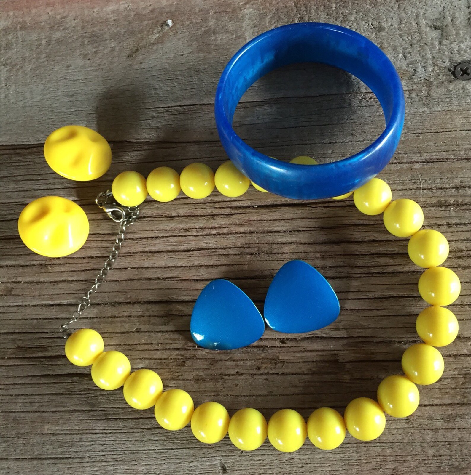 RETRO Blue and Yellow Costume Jewelry Yellow Chunky Beaded Etsy