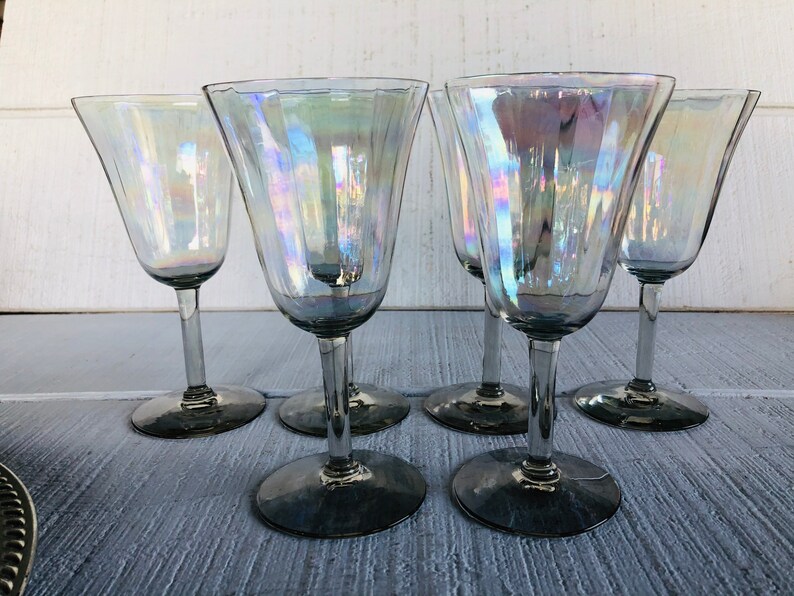 6 Vintage Iridescent Wine Glasses 8 Oz Vintage 1960s Etsy