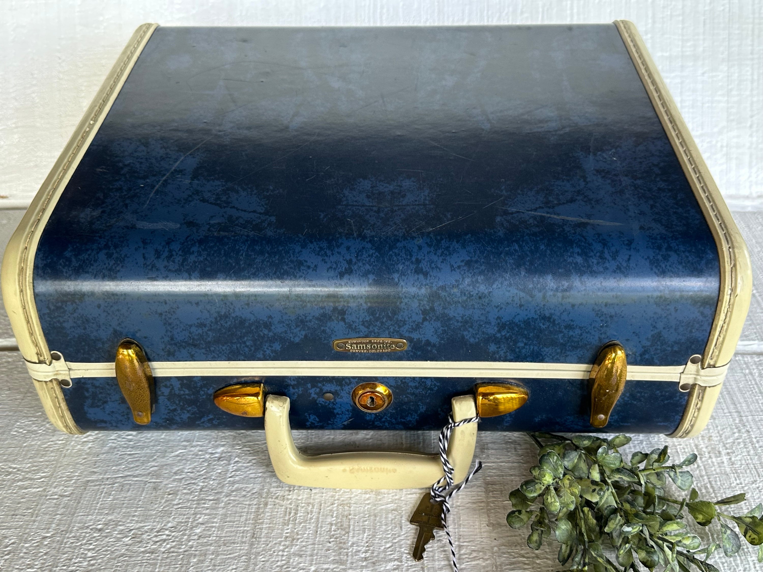 Vintage 50's Samsonite Luggage 12x15 Hard Case Suitcase Monogram