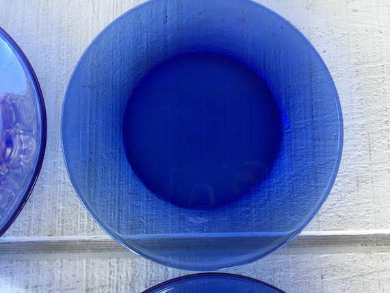 4 Vintage blue glass dinnerware Cobalt Blue salad plates | Etsy 4 Vintage blue glass dinnerware Cobalt Blue salad plates | Etsy