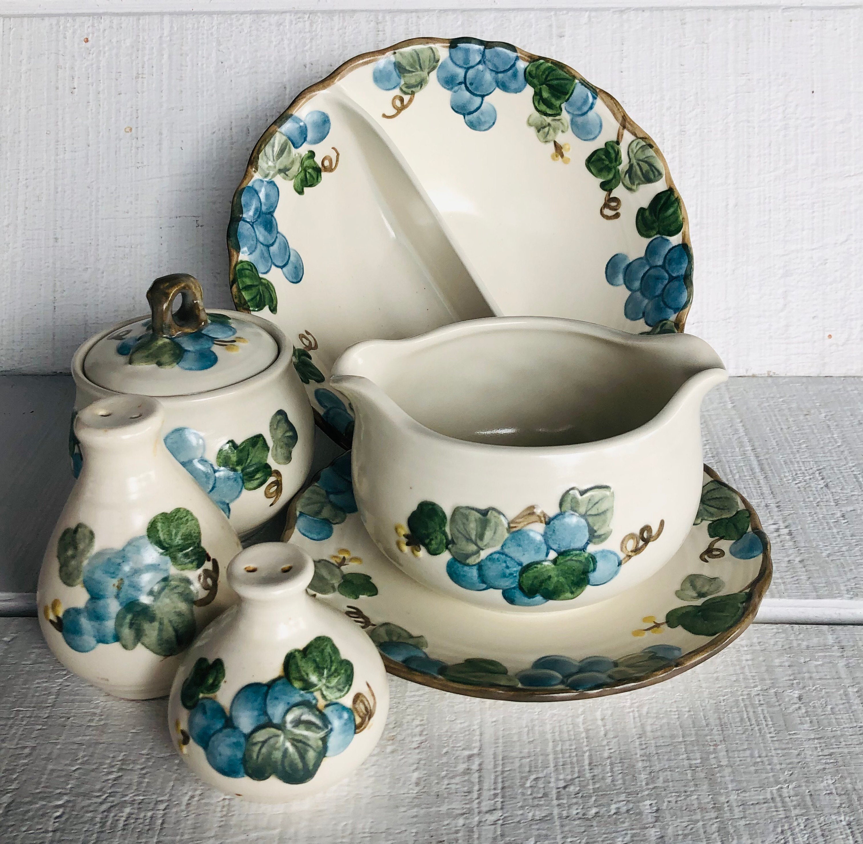 1960s 70s Sculptured Grape Dinnerware Poppy Trail Metlox