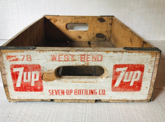 vintage USA70's 7up wood crate 木箱 Vintage Wooden SEVEN UP Crate White Paint 70s Advertising Wood