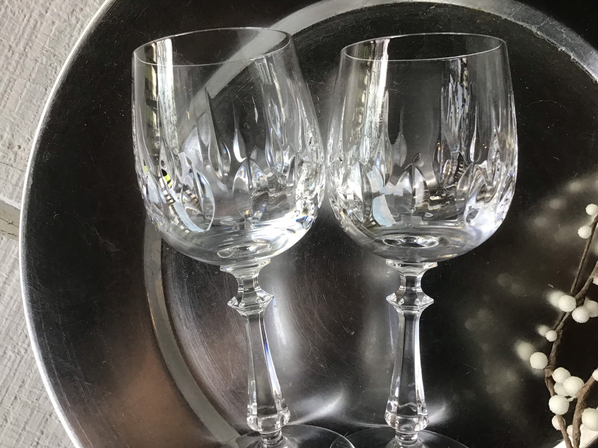 2 vintage lead crystal wine glasses by Gorham Royal Tivoli Etsy