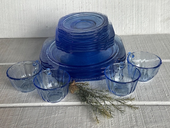 16 Pc Recollection BLUE Indiana Glass 80s Dinner Plate Salad Bowl Cup  Saucer Vintage Federal Glass Madrid Blue Glass Dish Set Scroll Scallop -  Etsy