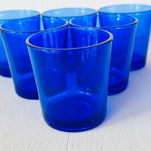Vintage cobalt blue double old fashioned glasses retro 1990s Libbey cobalt tumbler rocks glasses whiskey glasses bar cart glass replacement