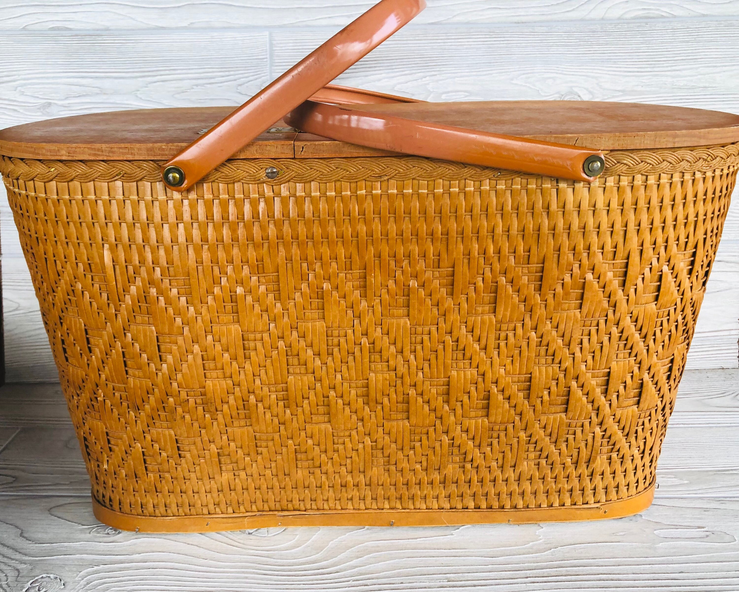 1950s Redmon Picnic Basket SET Wicker Metal handled picnic Etsy 日本