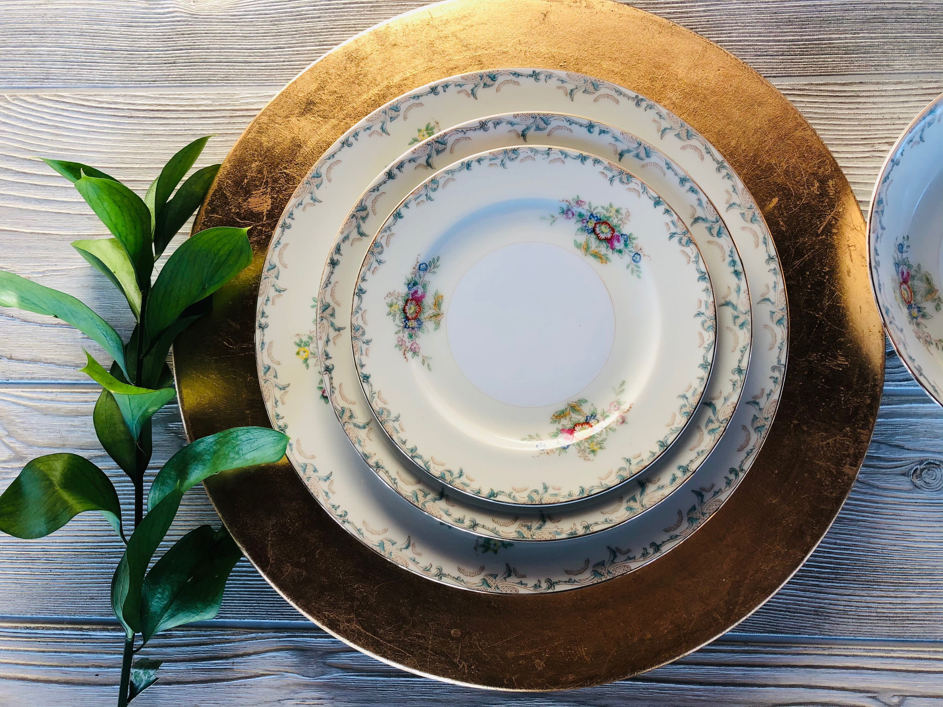 32 Pc Ivory Floral Dishes Gold Edge Vintage China Grace