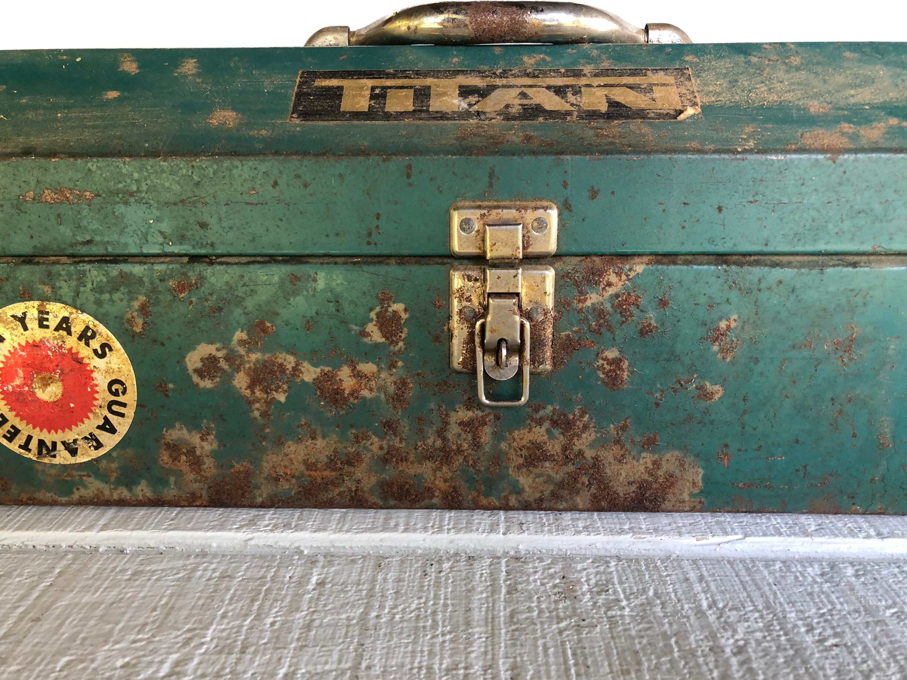 Vintage Green chippy paint tool box TITAN metal carrier rustic Etsy