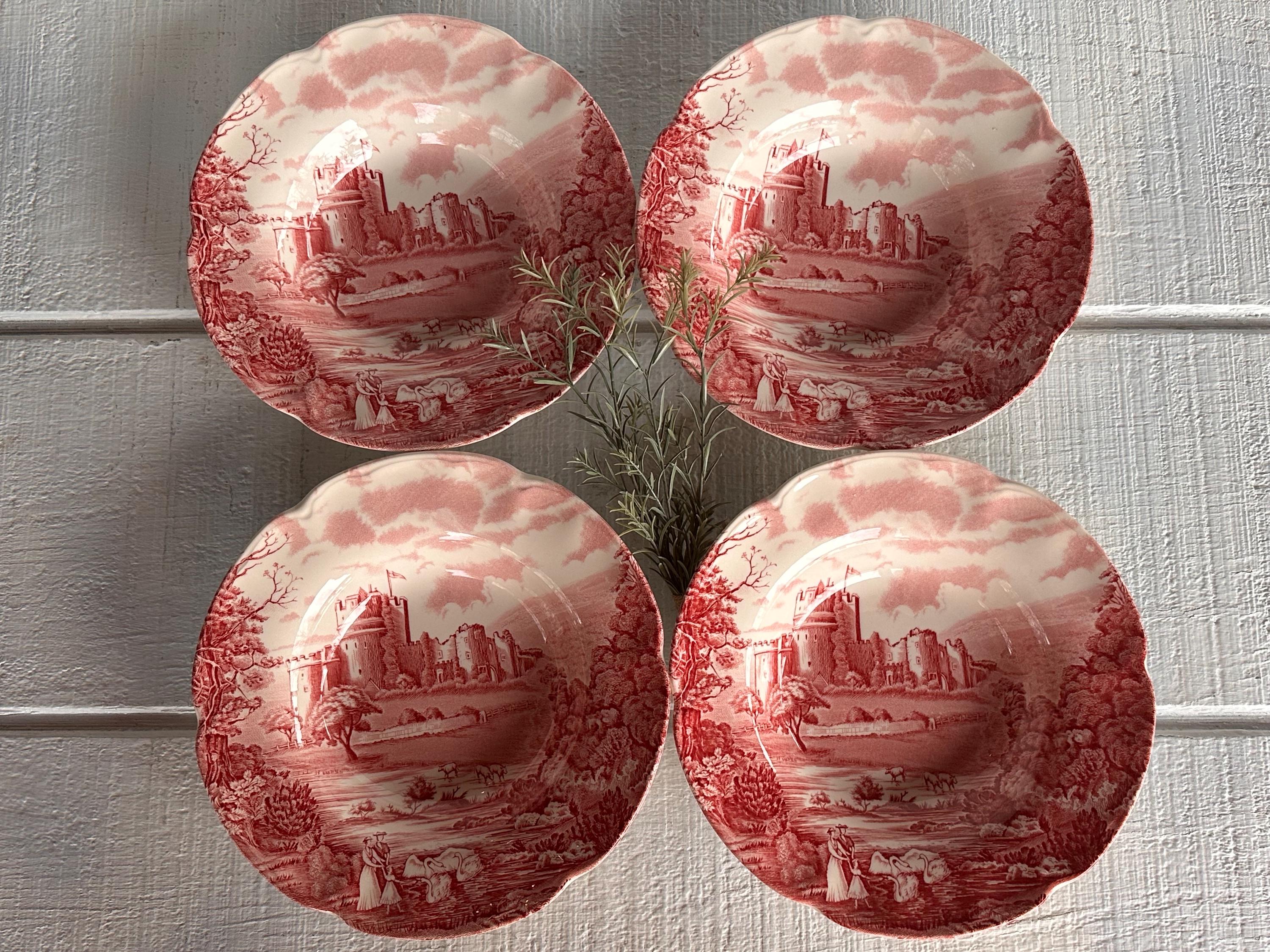Johnson Brothers Castle Story Rimmed Soup Bowls Set of 4 – Red