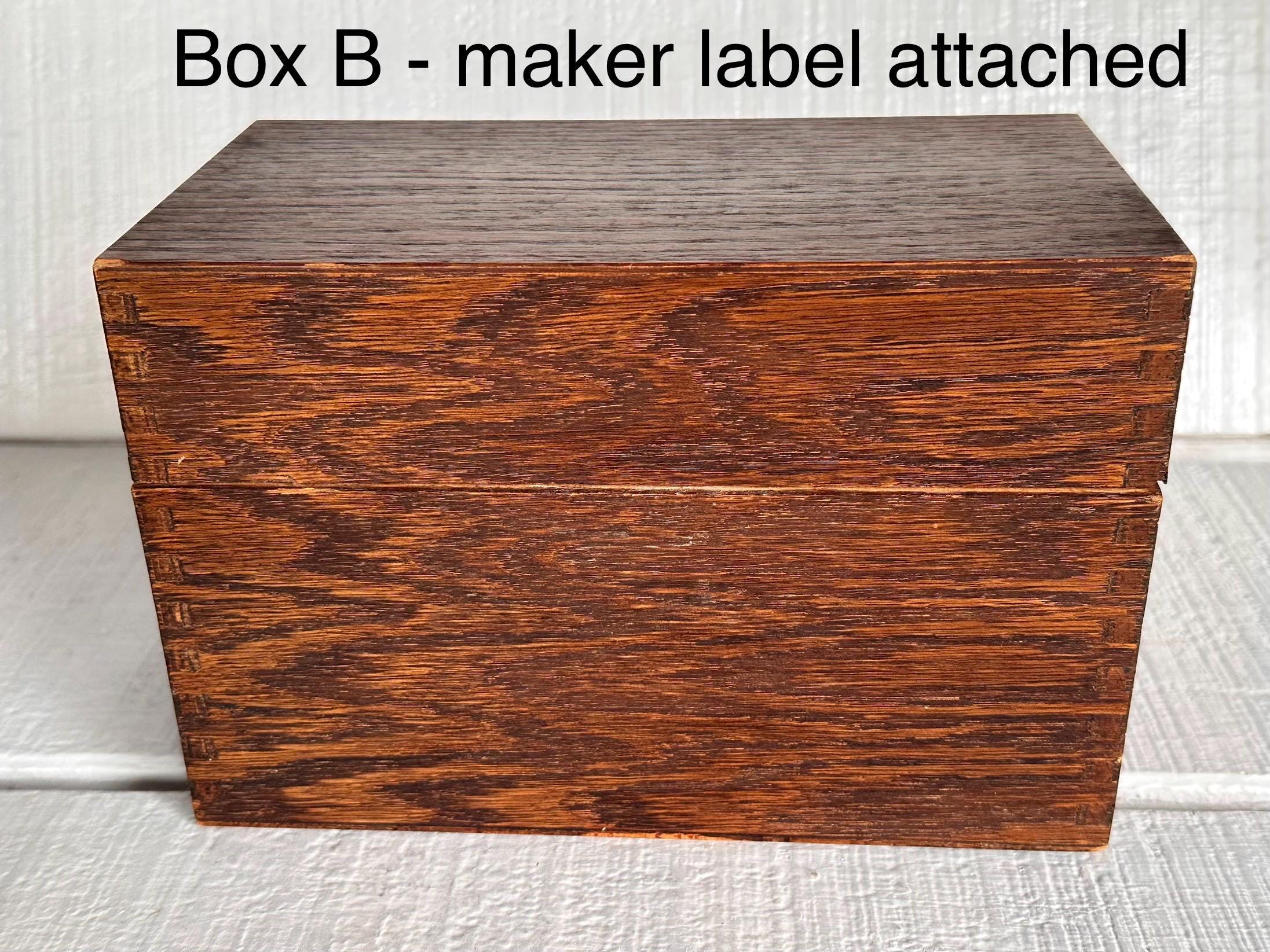 Vintage 1960s Oak Veneer Dovetail Recipe Box by Harry C. Hedberg