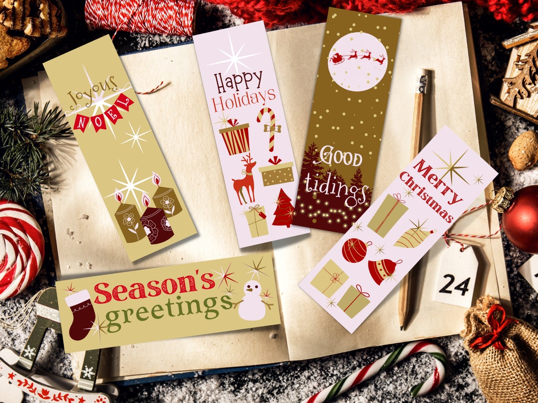 Printable Stocking Stuffers, Retro Christmas Bookmarks, Mod Holiday ...