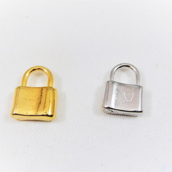 vermei, or 925 sterling silver lock charm pendant, shiny gold lock , silver lock, lock charm, vermeil or sterling silver lock, lock pendant