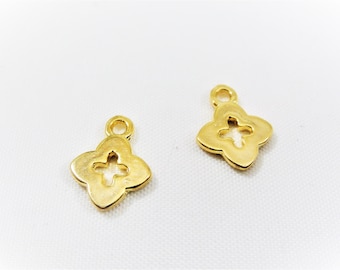 2pc, Vermeil, 18k gold over 925 sterling silver small cross charms, shiny gold cross charms, vermeil cross, tiny cross, cross, shiny clover