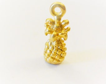Vermeil, 18k gold over 925 sterling silver  little pineapple, matte gold pineapple, vermeil pineapple, gold pineapple charm, fruit charm