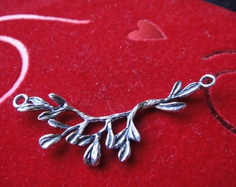 925 sterling silver oxidized tree Branch Leaf Connector, 40mm nature woodland charm, silver branch connector, sterling silver branch leaf