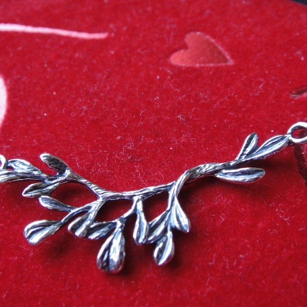 925 sterling silver oxidized tree Branch Leaf Connector, 40mm nature woodland charm, silver branch connector, sterling silver branch leaf