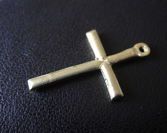 1 st. Vermeil, 18k guld över 925 sterlingsilver korsberlock, hänge, vermeil kors, kors, korshänge, mattguldkors, korsberlock