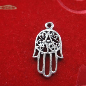 925 sterling silver oxidized hamsa hand charm, silver hamsa hand, silver hamsa hand, filigree hamsa hand, lucky hamsa hand charm, hamsa
