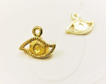 2 pc. Vermeil, 18k gold over 925 sterling silver Evil Eye charm, shiny gold small Evil Eye , Third Eye, vermeil eye charm, protection charm