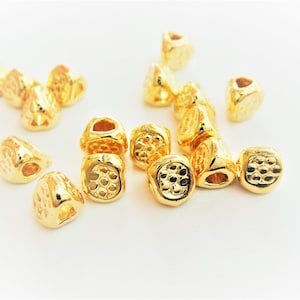 5pc, Vermeil, 18k gold over 925 sterling silver Tiny Gold Nuggets Beads, shiny gold dainty little nuggets with flower print, small spacers