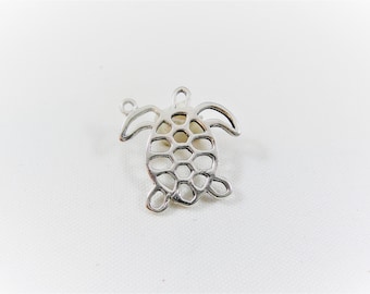 925 sterling silver Sea Turtle Silhouette Charm, silver, Hawaiian honu turtle wildlife ocean marine sea life creature, silver turtle charm