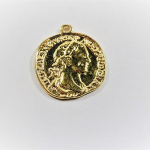 Vermeil, 18k verguld over 925 sterling zilver, glanzende gouden munt charme, vermeil munt charme, gouden Griekse munt, Griekse munt, munt medaillon