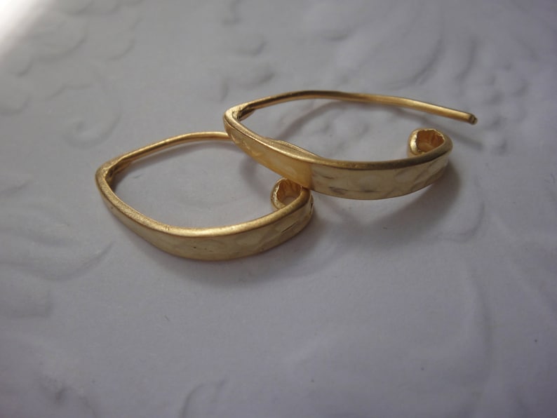 2 pc hammered flat front ear hooks Vermeil 18k gold over 925 sterling silver Flattened Front Earwires