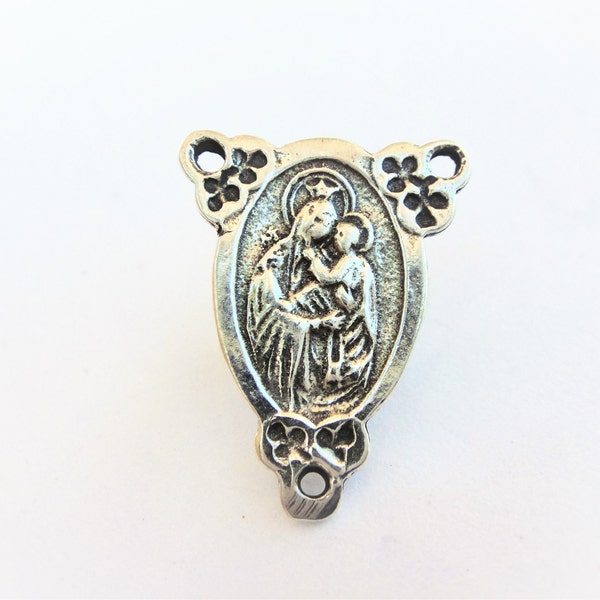 925 sterling silver rosary connector, silver  rosary connector, sterling silver  virgin mary and Jesus rosary