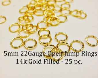 5mm 22 gauge open jump rings 14k gold filled, 14k gold filled jump rings 5mm open jump rings, gold filled jump rings, open jump rings