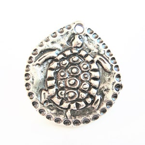 925 sterling silver oxidized Turtle Sink or Swim Pendant, silver large turtle,   Hawaiian Honu turtle charm, turtle pendant