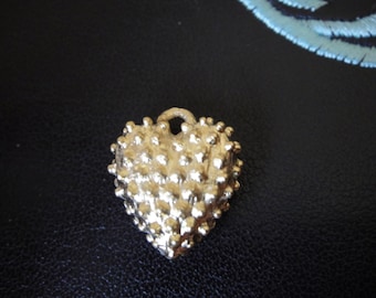 Vermeil, 18k Gold über 925 Sterling Silber geschwollenes Herz Charme, geschwollenes Herz, Silber geschwollenes Herz, Herz Charme, Mattgold geschwollenes Herz Charme
