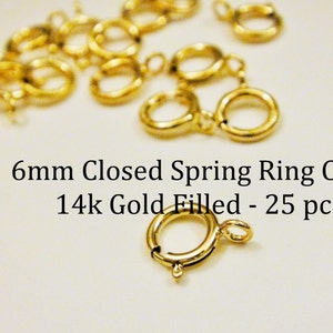 14kt Gold Filled 6mm Spring Ring Closed Clasps, 25pc, Gold Springring Clasp, 14k gold filled 6mm Spring Ring closed clasps, springring clasp