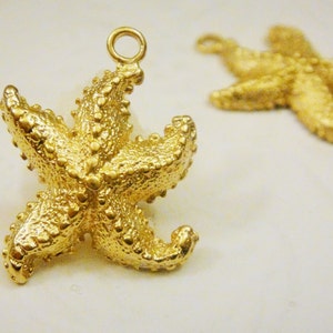 Vermeil, 18k gold over 925 sterling silver starfish charm 1 pc., starfish charm, starfish, vermeil starfish, sea life, matte gold starfish