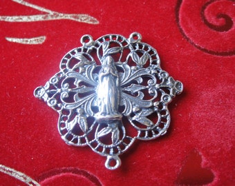 925 sterling silver large virgin Mary pendant connector,, silver virgin Mary, Virgin Mary connector, large silver connector, silver rosary