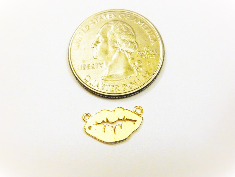2PC shiny gold lips spacer Vermeil hugs and kisses 18k gold over 925 sterling silver XOXO Kiss Mark Lips Connector Charm
