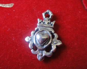 925 sterling silver oxidized crown heart cross, silver cross, silver crown heart, silver heart, cross, silver crown heart fleur with de lis