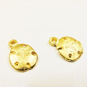 2 PC. Vermeil, small 18k gold over 925 sterling silver sand dollar charm, sand dollar, vermeil sand dollar, matte gold sand dollar, sand