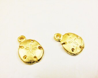 2 PC. Vermeil, small 18k gold over 925 sterling silver sand dollar charm, sand dollar, vermeil sand dollar, matte gold sand dollar, sand