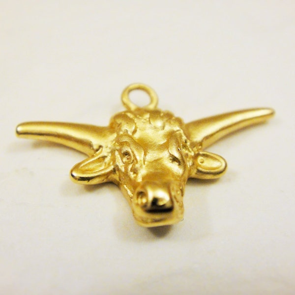 Vermeil, 18k gold over 925 sterling silver Longhorn Bull / Cow Head, gold longhorn cow head, cow head