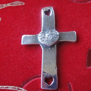 925 sterling silver oxidized large sideways cross with heart in the middle, silver cross, cross, sideways cross, silver cross connector