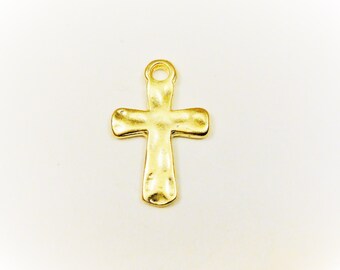 Vermeil, 18k guld över 925 sterlingsilver litet kors, matt guldkors, vermeil litet kors, vermeil kors, korsberlock, hamrat kors