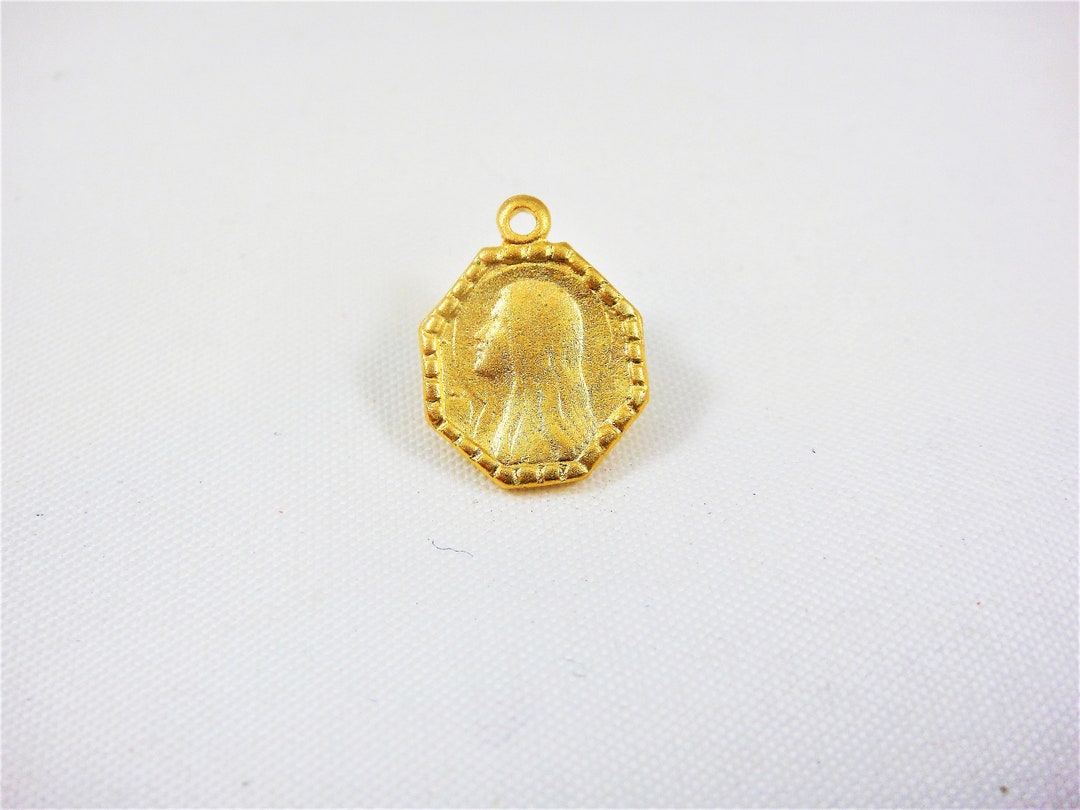 Vermeil, 18k Gold Over 925 Sterling Silver Matte Gold Virgin Mary Charm ...