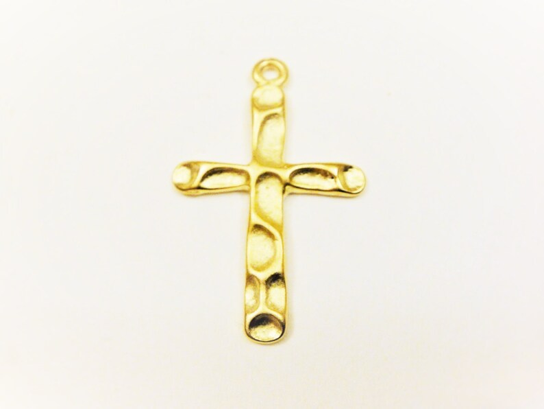 Vermeil, 18k gold over 925 sterling silver hammered cross, matte gold cross, vermeil hammered cross, cross, hammered cross, small cross image 2