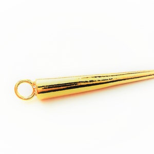 35mm Vermeil, 18k gold plated over sterling silver pointy spike charm, shiny gold large hole spike, needle, triangle, modern minimalism