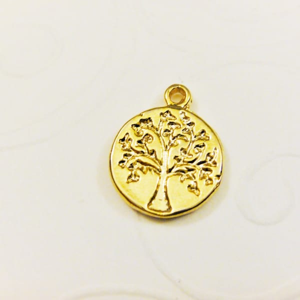 Vermeil, 18k gold over 925 sterling silver tree of life charm, shiny vermeil tree of life, tree of life, life tree, family tree, gold tree