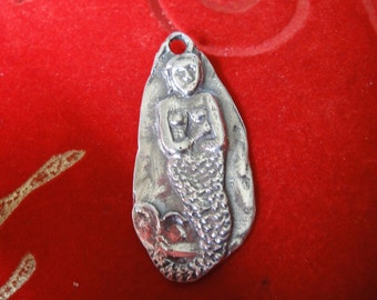 Mermaid on Anchor .925 Solid Sterling Silver Nautical Charm main image 1